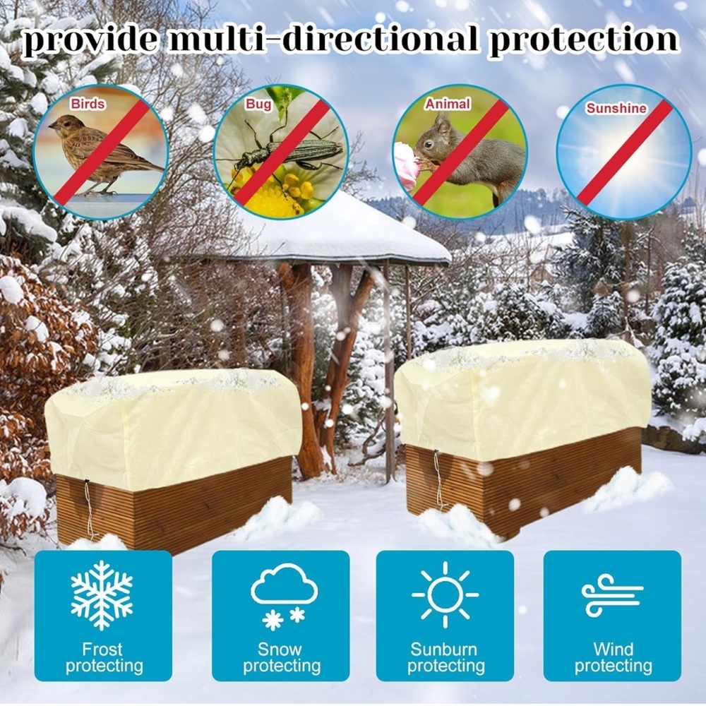 Rectangular Planter Box Cover Freeze Protection with Drawstring 2 Pieces NEW - Picture 8 of 9